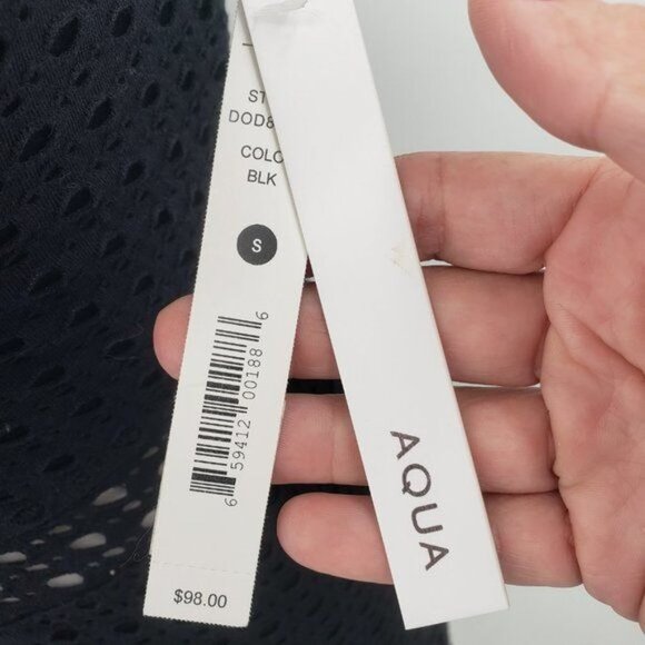 AQUA Sleeveless Bodycon Mini Dress Polka Dot Cut Out Little Black LBD Small NWT - Picture 8 of 10